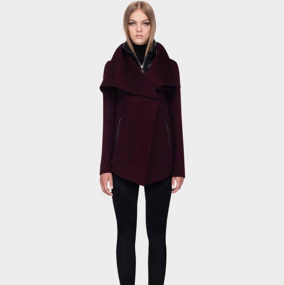 Rudsak Miry Burgandy Wool Leather Detail Coat